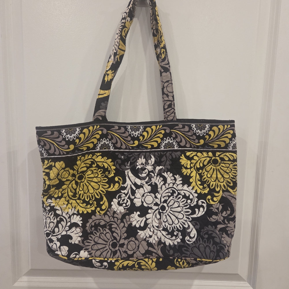 Floral Tote Bag - Black, Yellow, Gray